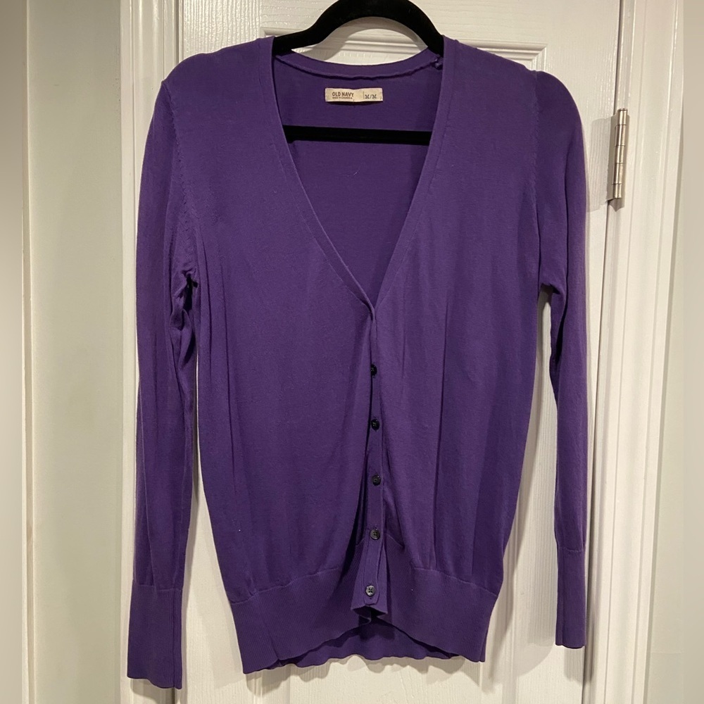 Old Navy Size M Purple V Neck Lightweight Cotton Button Front Cardigan Sweater